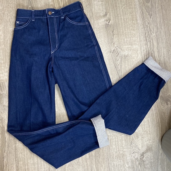 Luxury 70s dark wash high rise tapered detailed jeans NWT - Picture 5 of 7